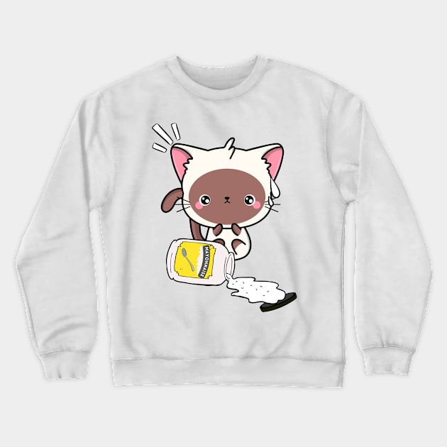 Cute White Cat spilled mayonnaise Crewneck Sweatshirt by Pet Station